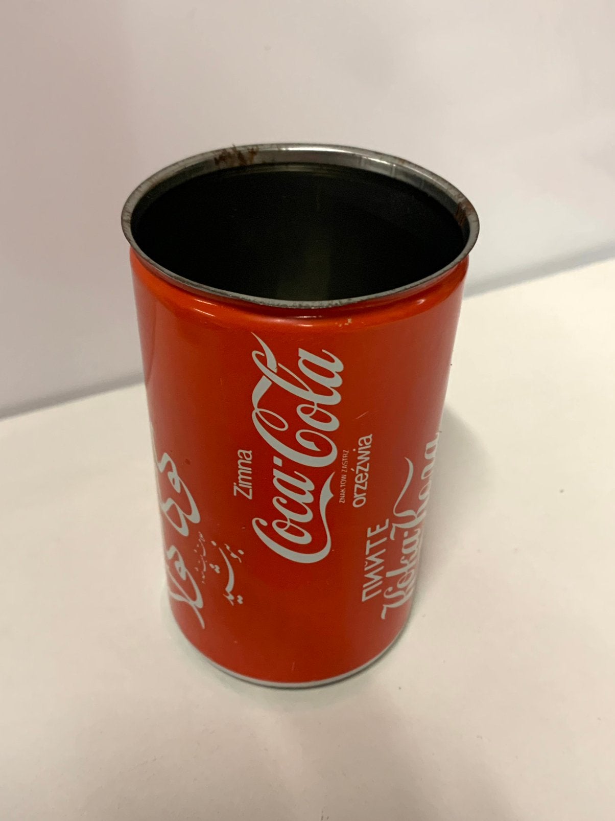 Prachtig open blikje Coca Cola met verschillende talen, Verzamelen, Ophalen of Verzenden, Zo goed als nieuw, Overige