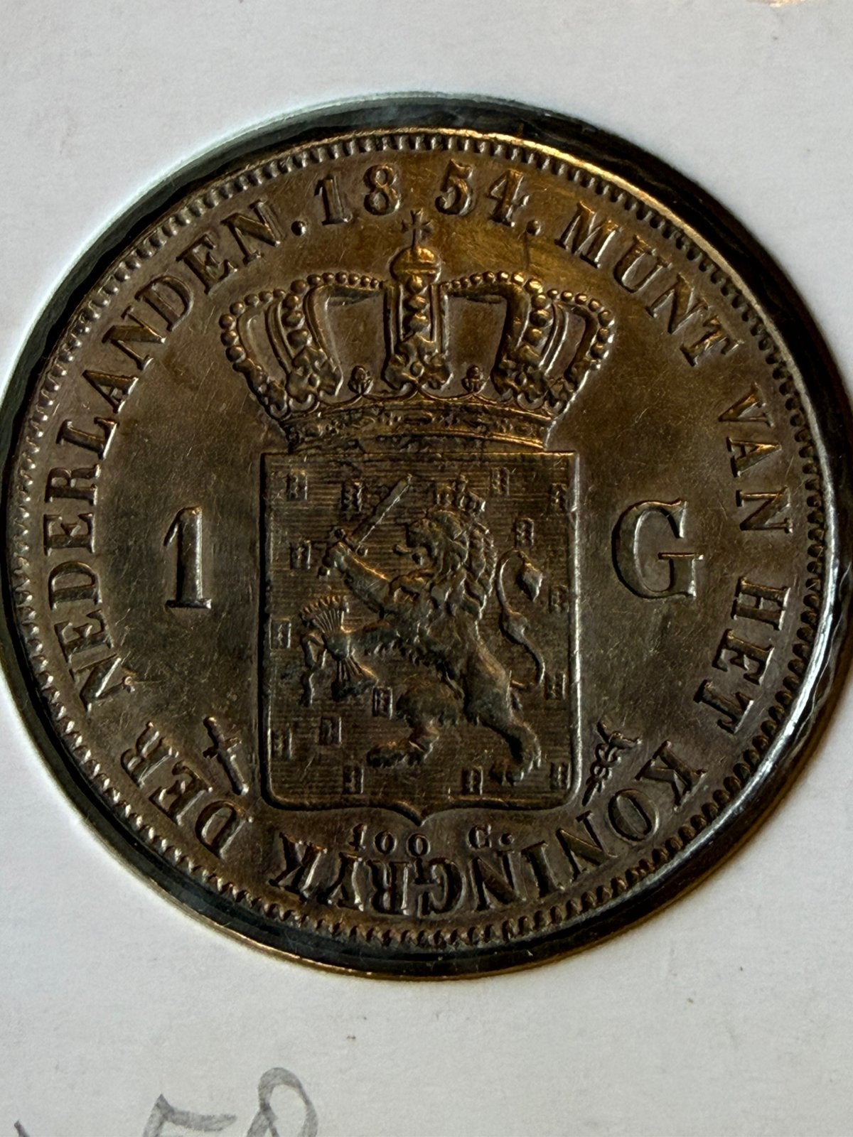 Gulden 1854 Willem III, 1 gulden, Koning Willem III, Zilver, Ophalen of Verzenden