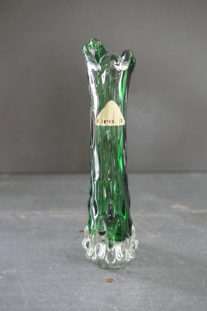 Vintage Oread Japan groene glazen vaas, Verzenden