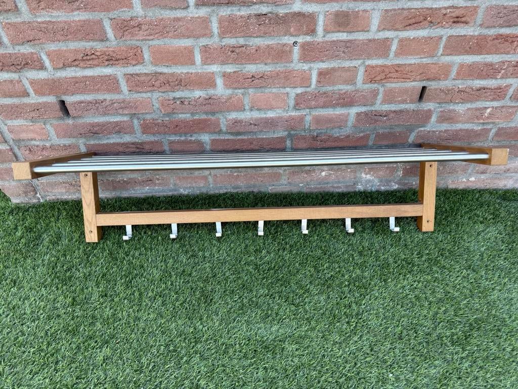 Houten/RVS kapstok 99x32x25cm, Wandkapstok, Ophalen of Verzenden, Zo goed als nieuw, Minder dan 100 cm