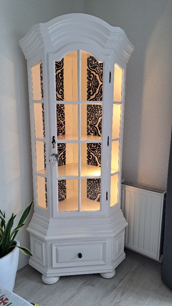 Sfeervolle hoekkast met verlichting en lade, Ophalen, Gebruikt, Met deur(en), Glas