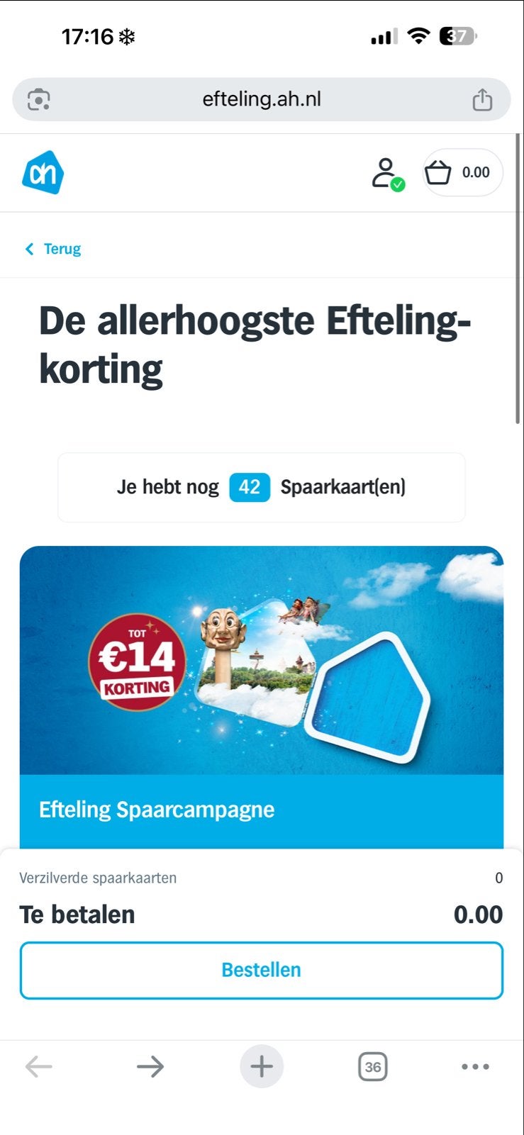 Albert Heijn AH kortingskaart Efteling €2 per stuk, Tickets en Kaartjes, Drie personen of meer, Kortingsbon, Pretpark