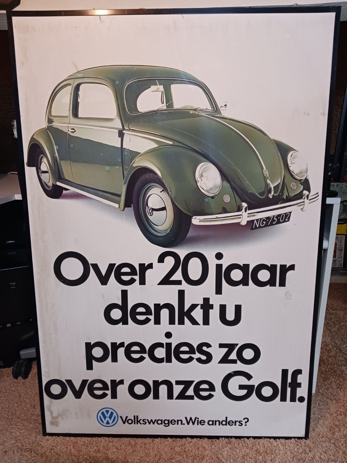 Vintage Volkswagen Kever/Golf reclameposter - 'Over 20 jaar', Ophalen, Met lijst, Deurposter of groter, Overige onderwerpen