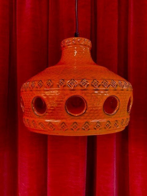 Fat Lava Hanglamp - vintage jaren'70 - oranje keramiek, Ophalen of Verzenden, Gebruikt, Overige fittingen, Overige typen