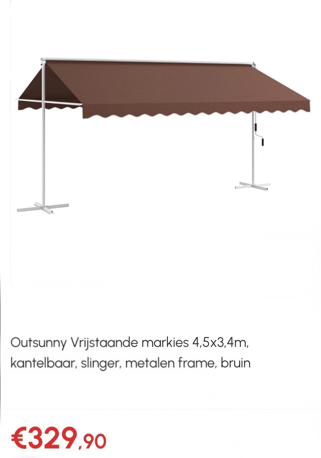Outsunny Vrijstaande Markies 4,5x3,4m - Bruin, Ophalen, 450 cm of meer, Nieuw, Markies