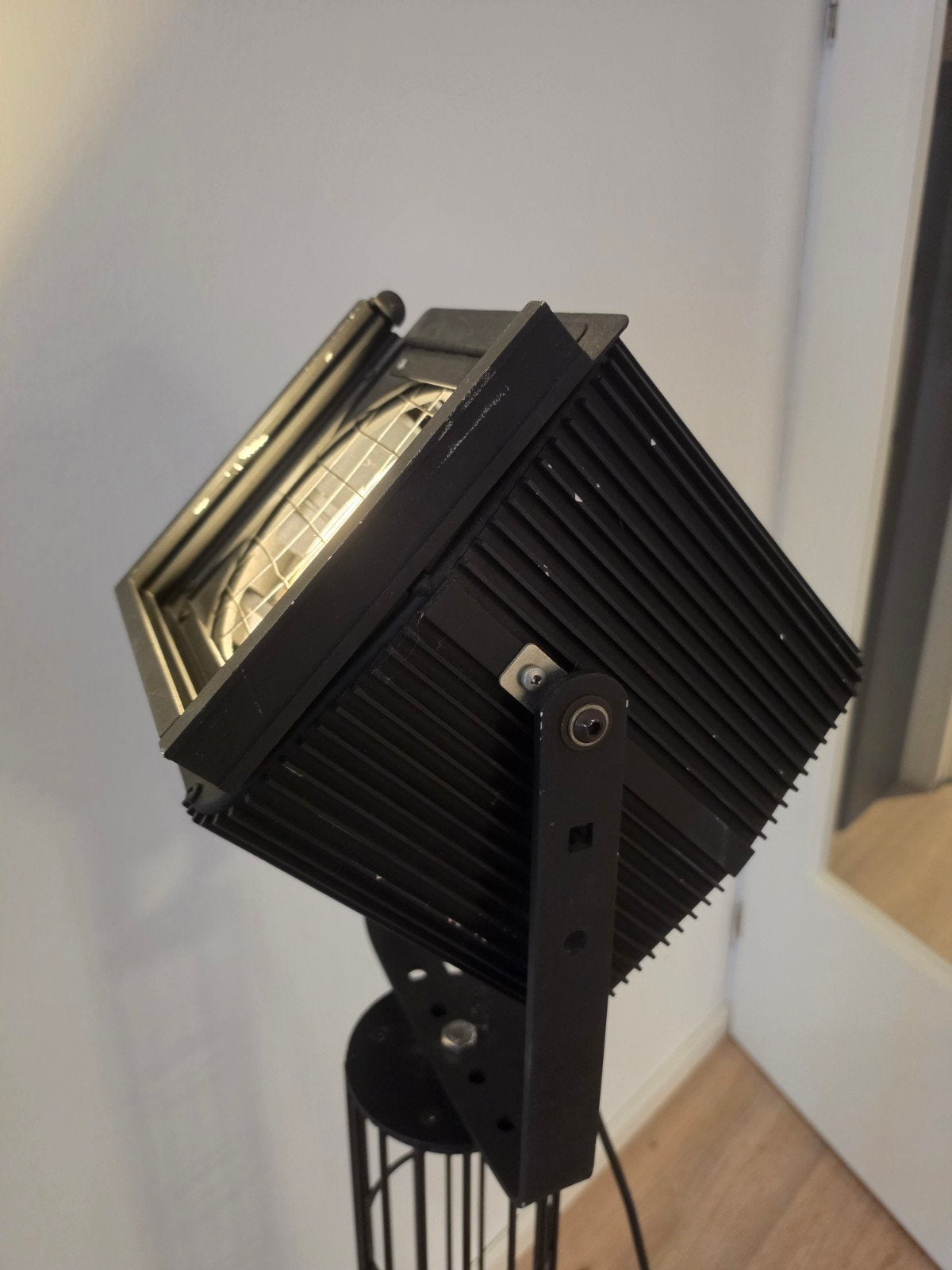 Zwarte Industriële Theaterlamp op Standaard, Ophalen, Gebruikt, Glas, Industrieel
