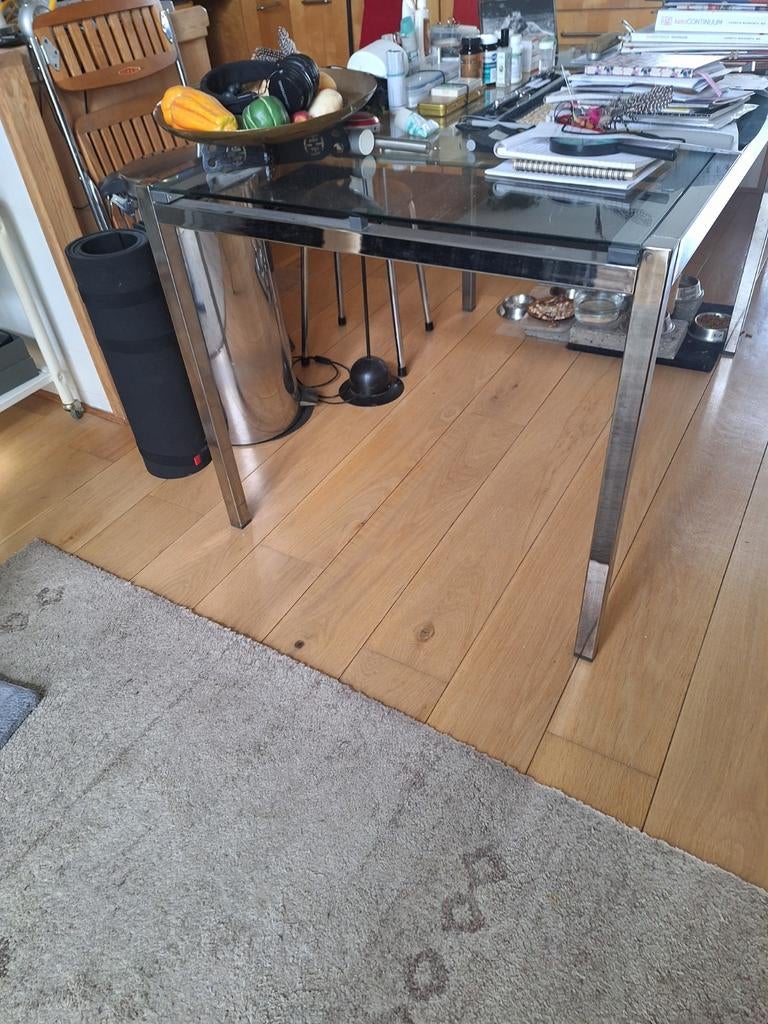 2x Rvs frame met gehard glas 4-kante tafels NIEUW in doos, 50 tot 100 cm, Nieuw, Glas, Rechthoekig