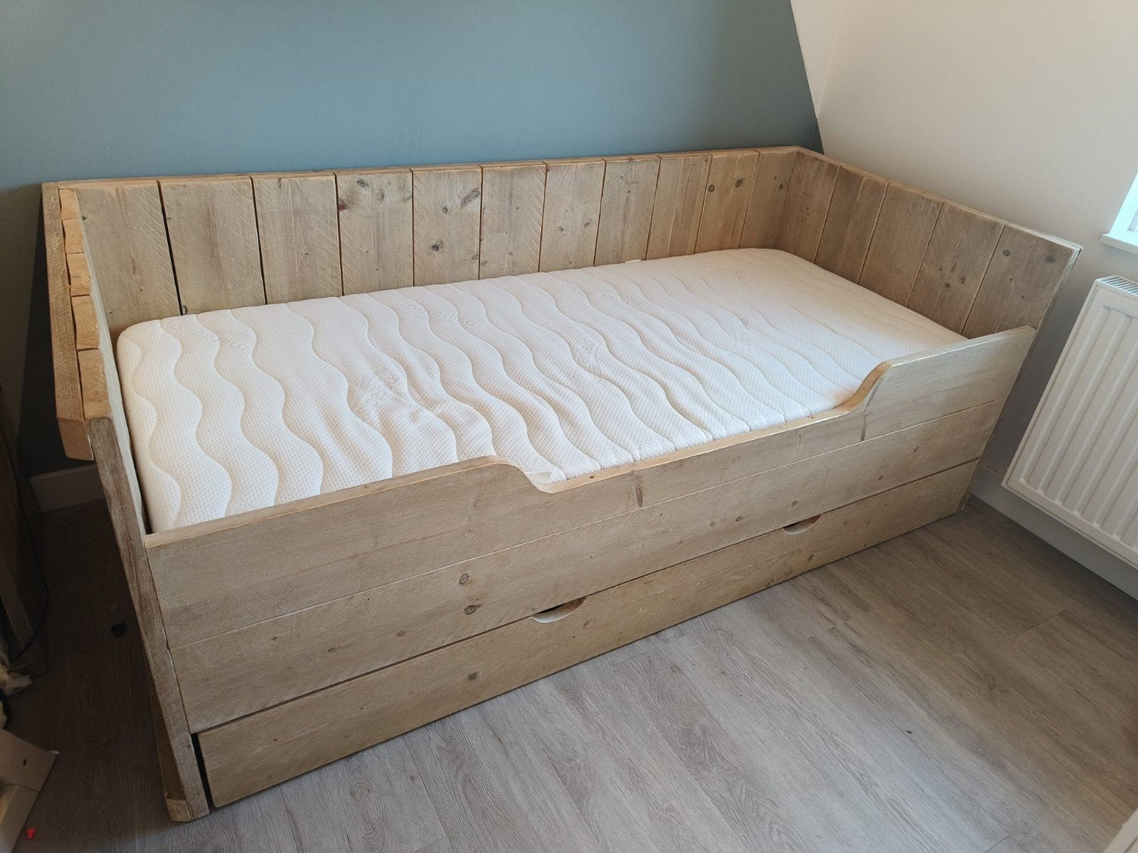 kajuitbed van steigerhout, Ophalen, 180 cm of meer, 85 tot 100 cm, Lattenbodem
