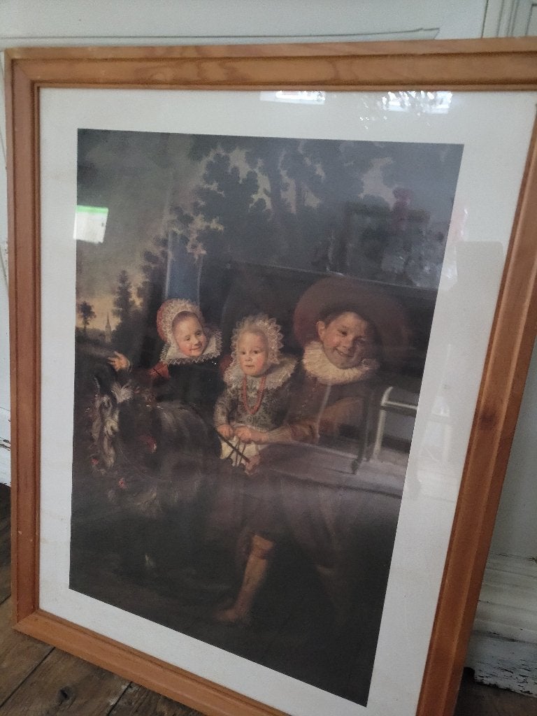 Vintage houten lijst met glas en barokke afbeelding, Huis en Inrichting, Schilderijlijst, Belle Vieille Brocante, Ophalen of Verzenden