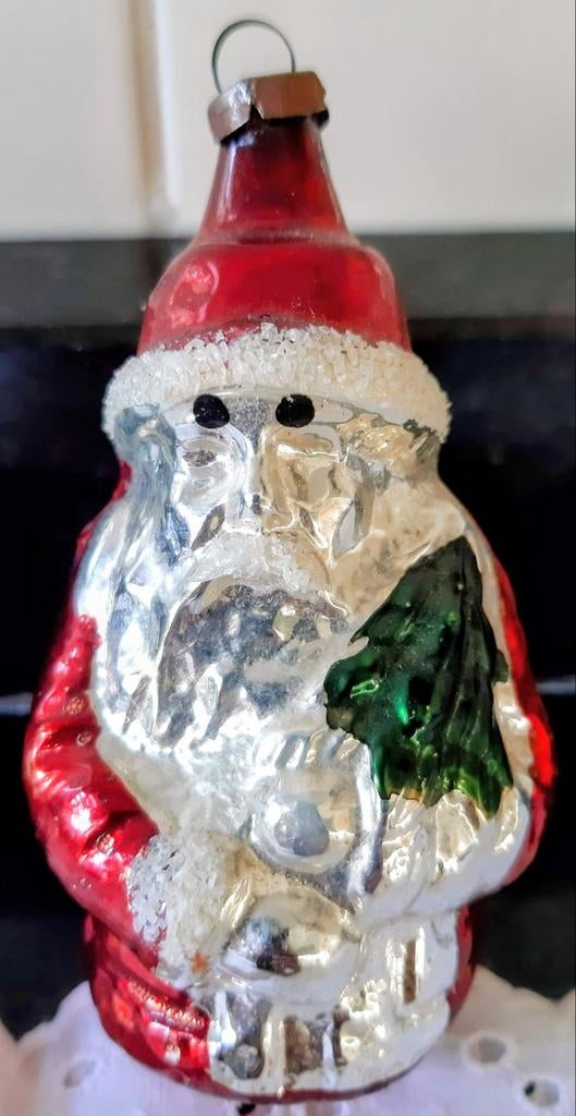 Oude glazen kerstbal kerstman, Ophalen of Verzenden