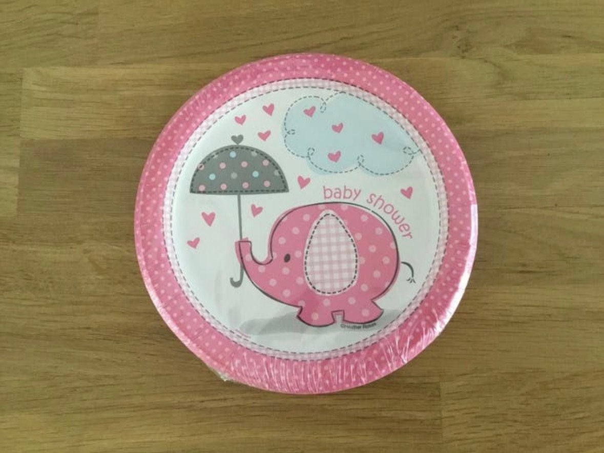 Borden baby shower olifantje roze - 8 st | babyshower meisje, Ophalen of Verzenden, Nieuw, Feestartikel, Geboorte of Huwelijk