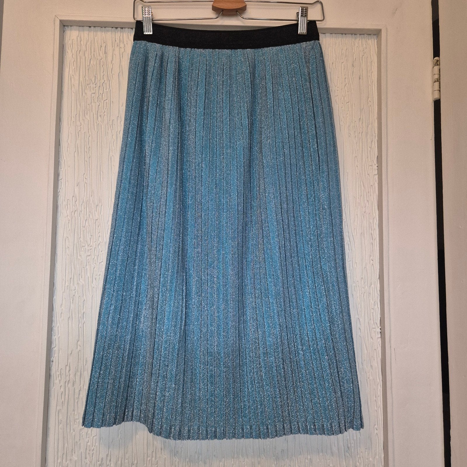 Y.A.S Prachtige Blauwe Glitter Midi-Rok met Plissé / Maat S, Kleding | Dames, Rokken, Blauw, Ophalen of Verzenden, Zo goed als nieuw