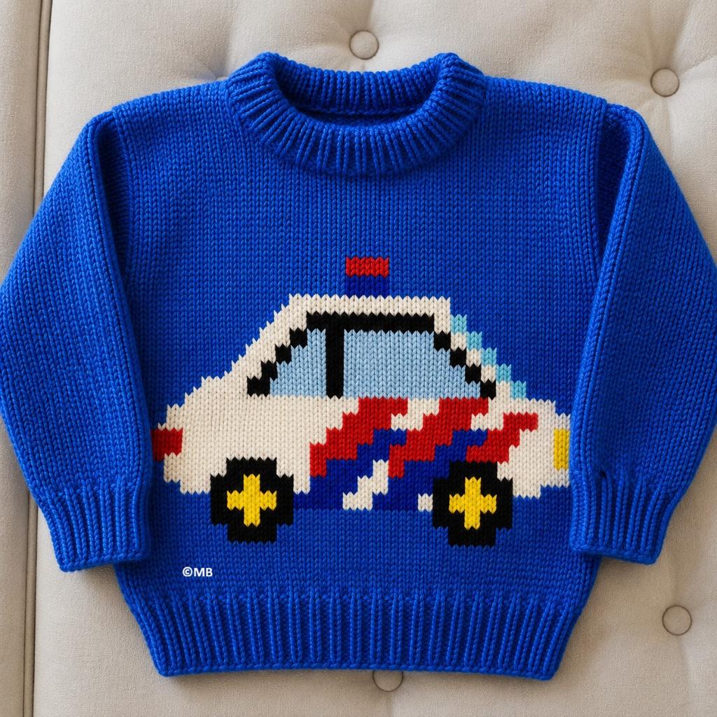 Politie auto trui breipatroon, Hobby en Vrije tijd, Breien en Haken, Ophalen of Verzenden, Zo goed als nieuw, Breien, Patroon of Boek