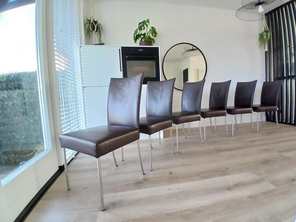 6 Leren Bert Plantagie Design Stoelen, Ophalen, Zo goed als nieuw, Leer, Vijf, Zes of meer stoelen