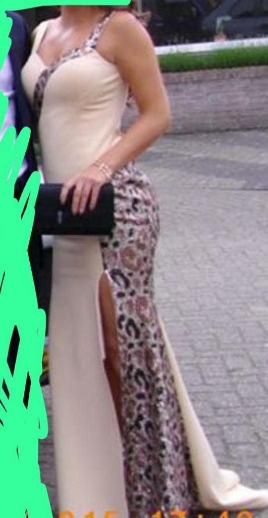 Elegante avondjurk met luipaardprint en pailletten, Kleding | Dames, Gelegenheidskleding, Zo goed als nieuw, Galajurk, Maat 36 (S)