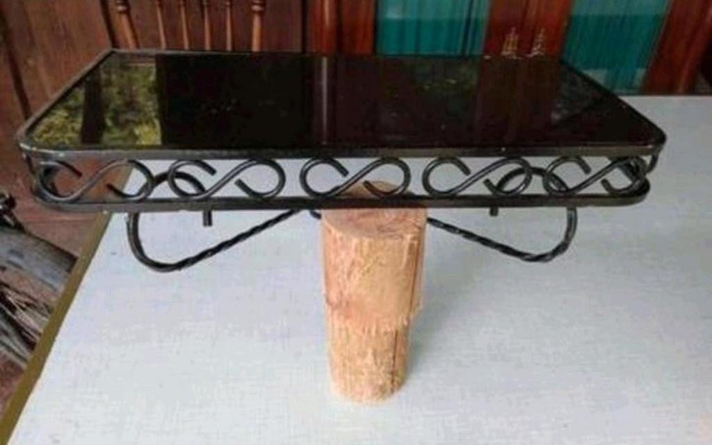 Smeedijzeren Console/Plantentafel met Glazen Blad, Gebruikt, 50 tot 100 cm, Ophalen of Verzenden, Glas