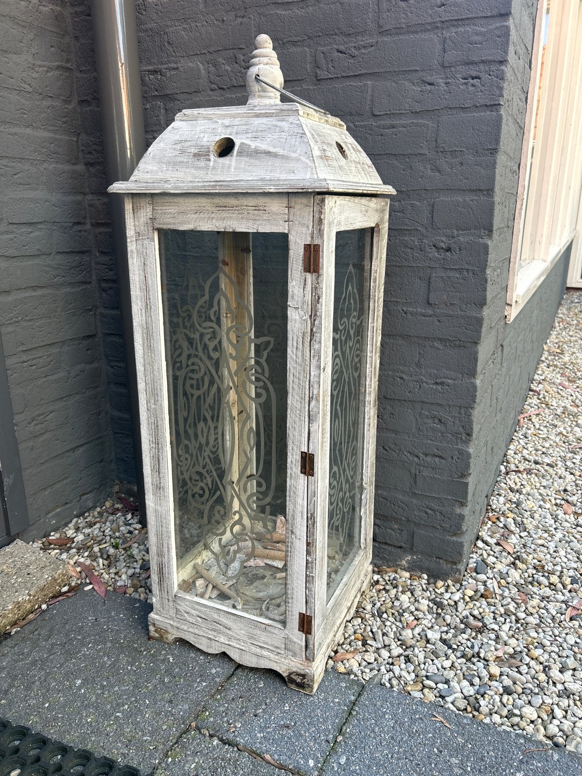Grote houten lantaarn, 97 cm hoog, Ophalen, Hout, Gebruikt, Landelijk