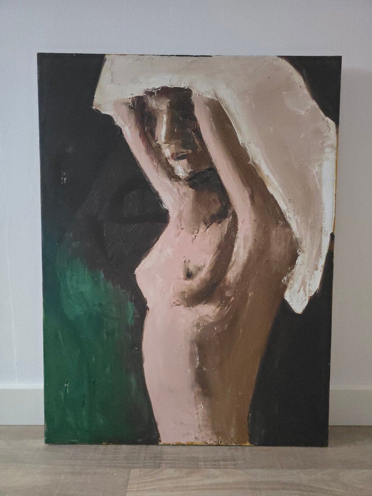 olieverf op doek - Naakte vrouw - Gido Hommes - 1991 - €250, Ophalen of Verzenden, Gesigneerd, Olieverf, Portret
