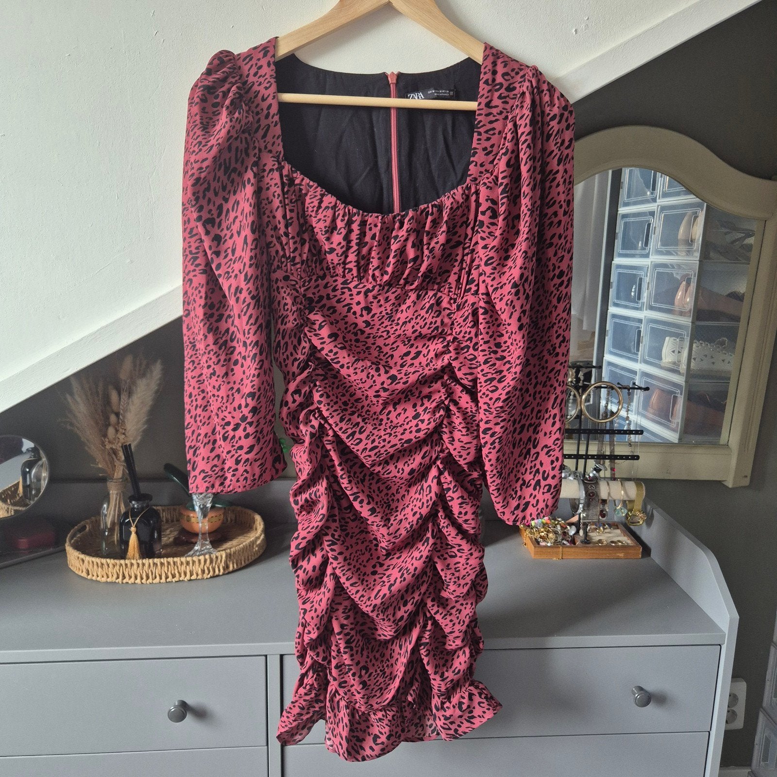 Zara gerimpelde minijurk met panterprint – Maat M, Kleding | Dames, Maat 38/40 (M), Zara, Ophalen of Verzenden, Zo goed als nieuw