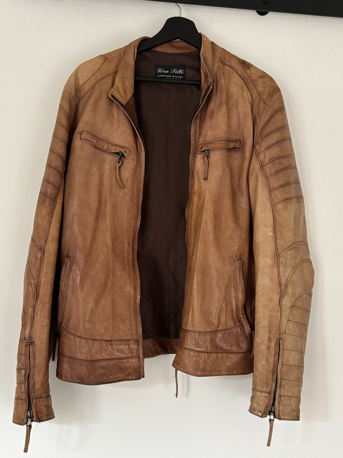 Stoere vintage Vera Pelle leren jack - cognac kleur, Ophalen of Verzenden, Gedragen, Maat 52/54 (L), Bruin