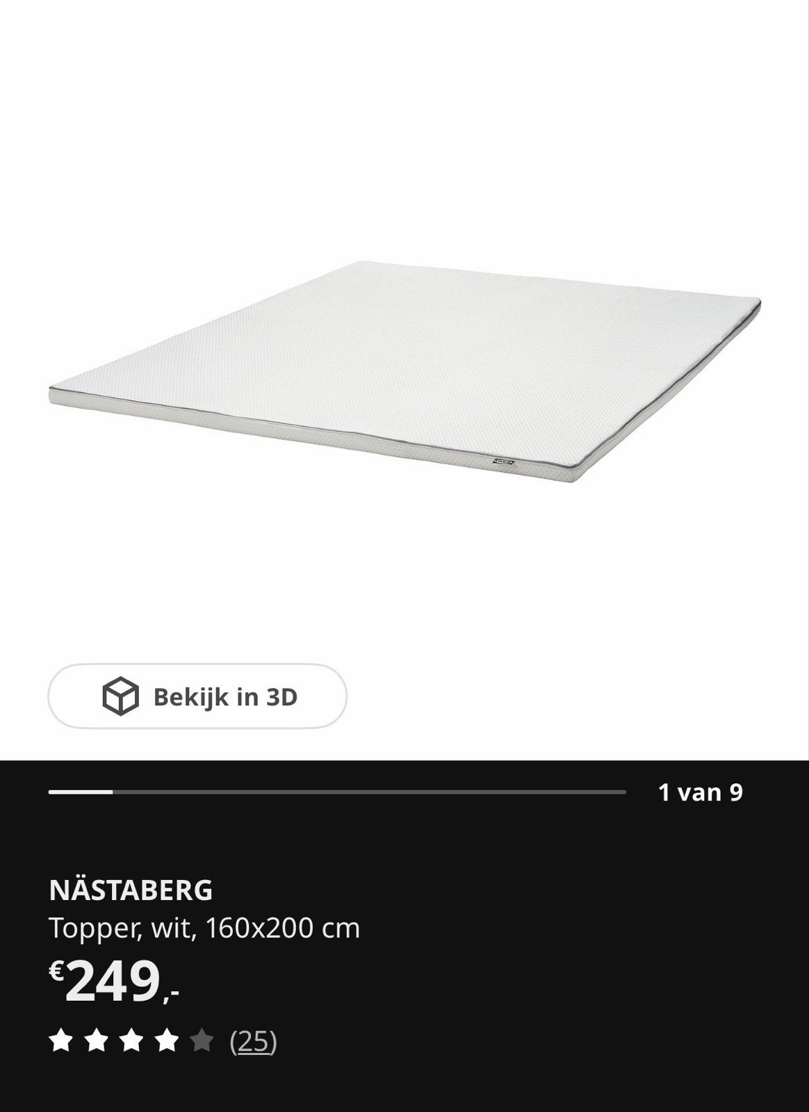 IKEA Nästaberg topper 160x200, Ophalen, Tweepersoons, Zo goed als nieuw, Matras