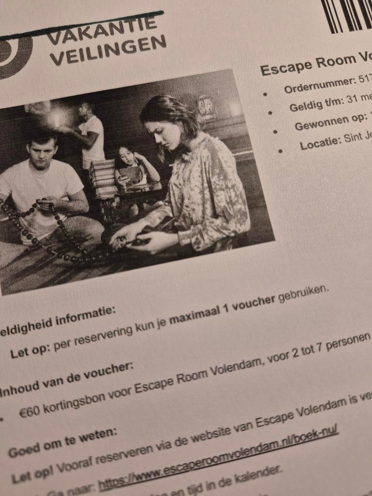 Kortingsbon Escaperoom Volendam, Drie personen of meer, Kortingsbon, Overige typen