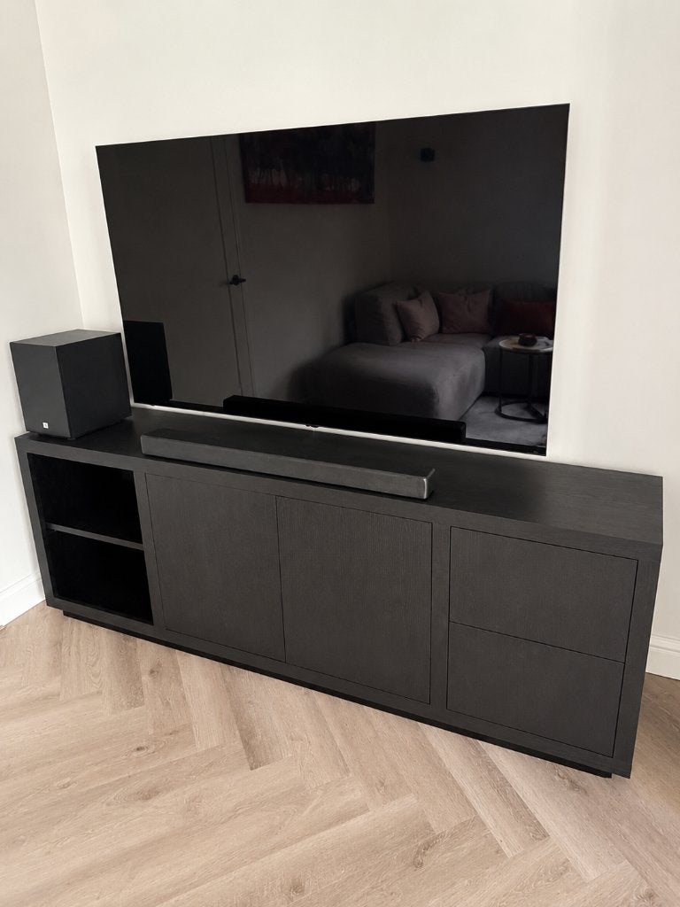 Dressoir Helsinki B200 x D42 x H70 cm Zwart, Ophalen, Met deur(en), 150 tot 200 cm, Eikenhout