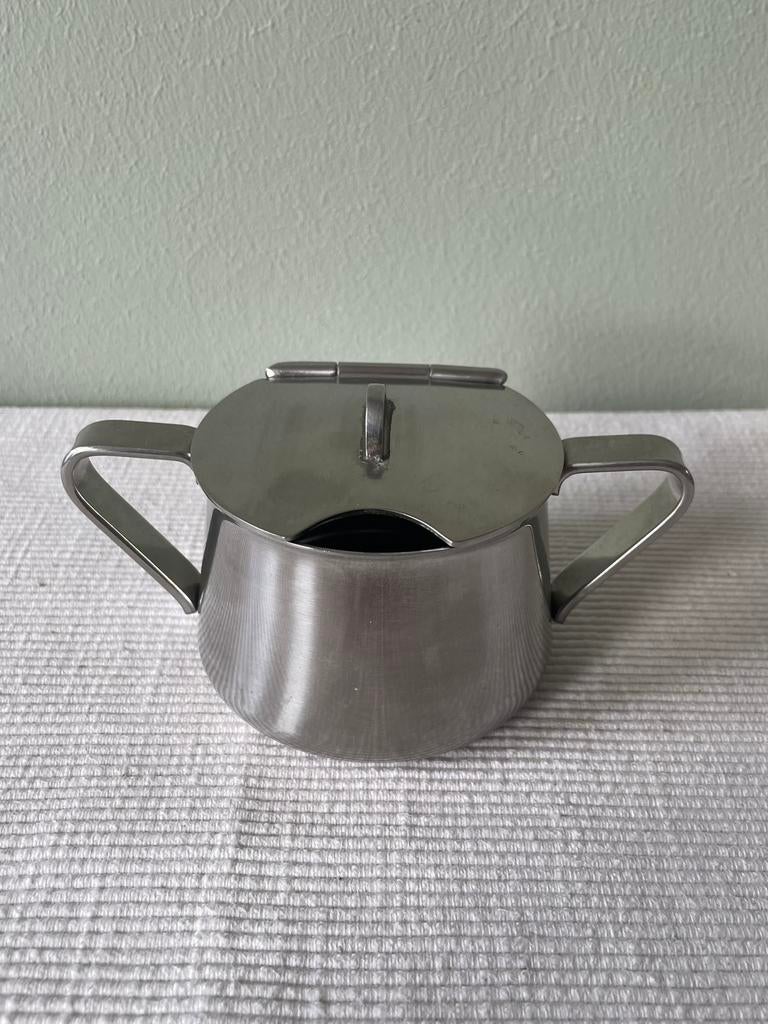 Alessi, vintage Roestvrij stalen suikerpot. 1960/70, Huis en Inrichting, Overige materialen, Gebruikt, Overige typen, Ophalen of Verzenden