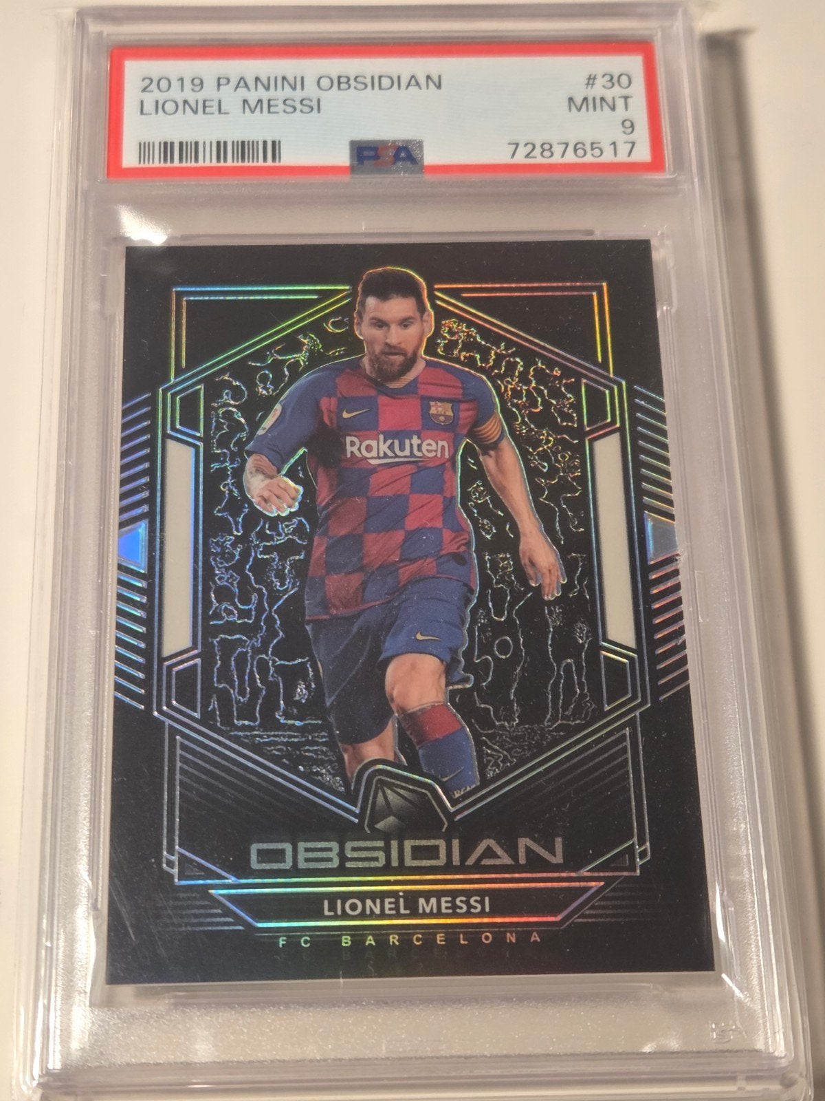 Lionel Messi Panini Obsidian Soccer Kaart PSA 9 Mint, Verzamelen, Sportartikelen en Voetbal, Ophalen of Verzenden, Zo goed als nieuw