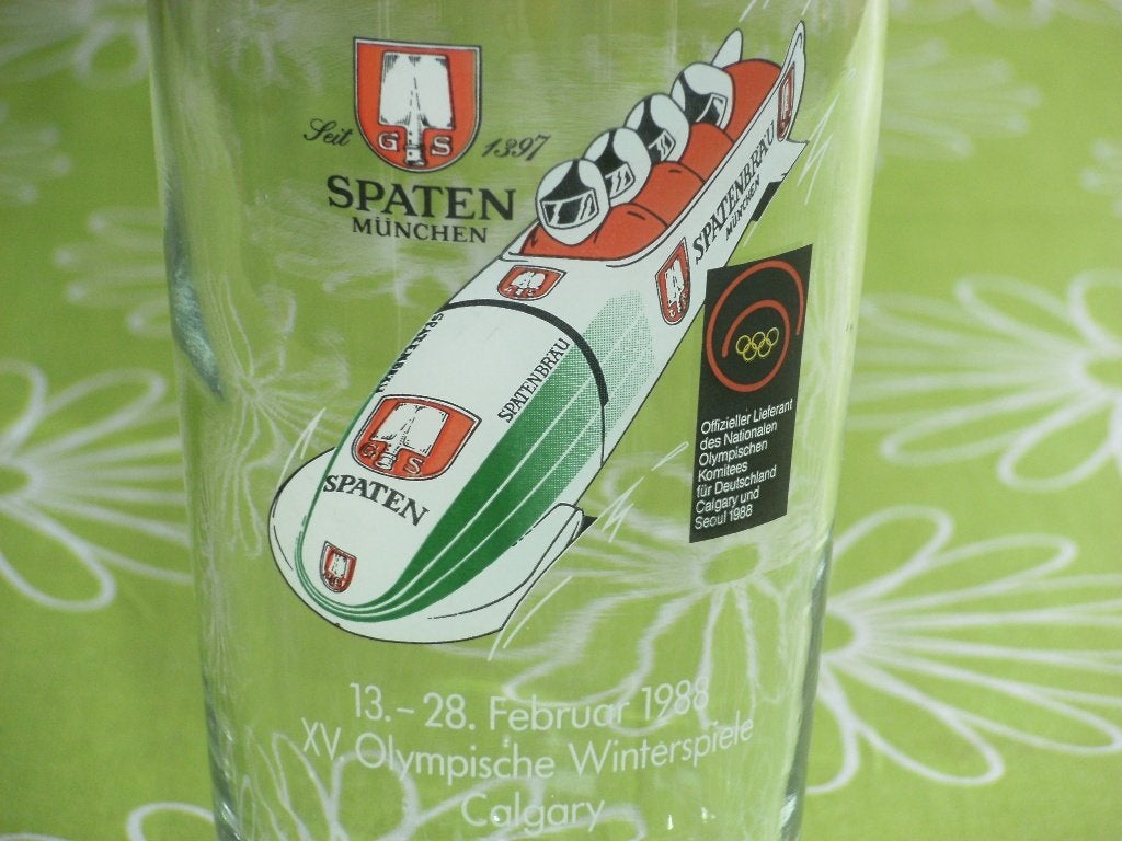 Groot bierglas Olympische winterspelen Calgary 1988, Ophalen of Verzenden, Zo goed als nieuw