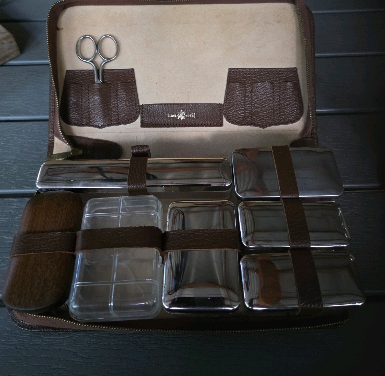 vintage lederen heren toilettas, Ophalen of Verzenden, Bruin