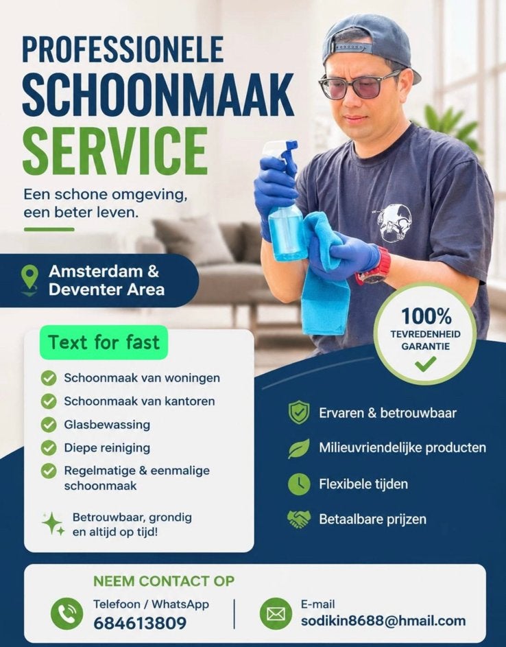 Schoonmaaker gezocht, Vacatures, 33 - 40 uur, Overige niveaus, Overige vormen, Vakantiewerk