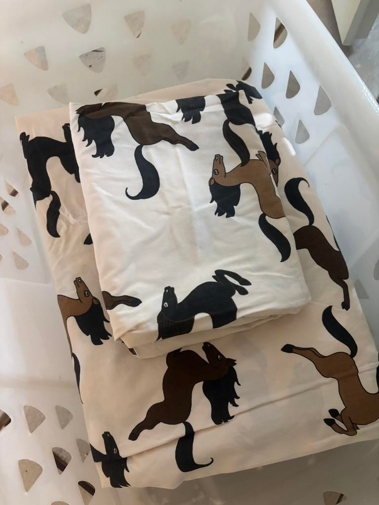 Mini Rodini dekbedovertrek 140x200cm paarden, eenpersoons, Dekbedovertrek, Ophalen of Verzenden, Zo goed als nieuw, Overige kleuren