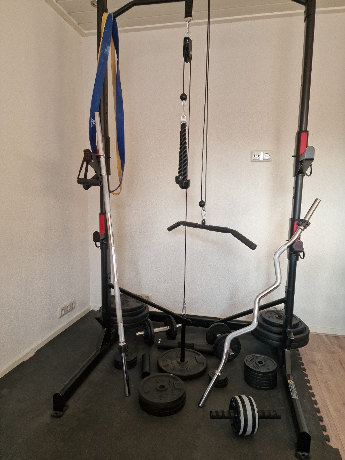 Complete Home Gym Set: Krachtstation, Bank, Gewichten, Ophalen, Gebruikt, Benen, Fitnessbank