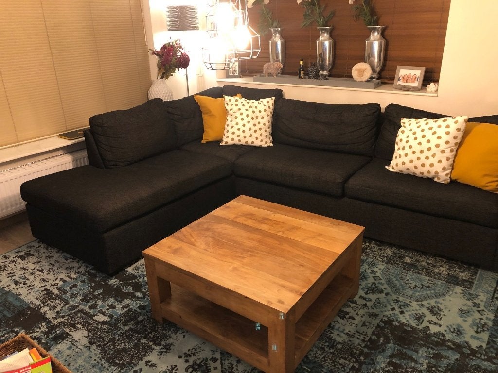 Teak houten salontafel, Huis en Inrichting, Tafels | Salontafels, Ophalen, Gebruikt, 50 tot 100 cm, Vierkant