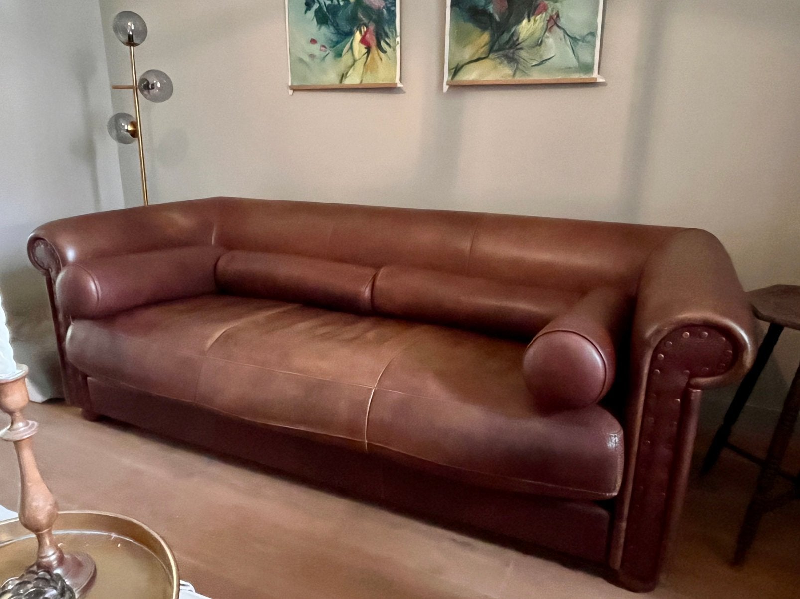 Stoere italiaans bruin leren Baxter bank Alfred P, Ophalen, 100 tot 125 cm, Driepersoons, Leer