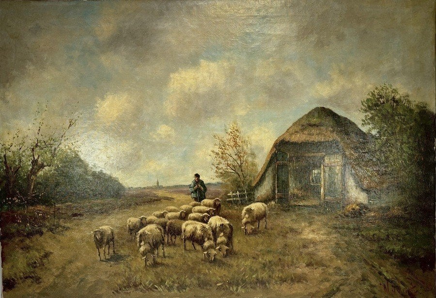 699. Schilderij, W. van Oort – heidegezicht, ca.1920
