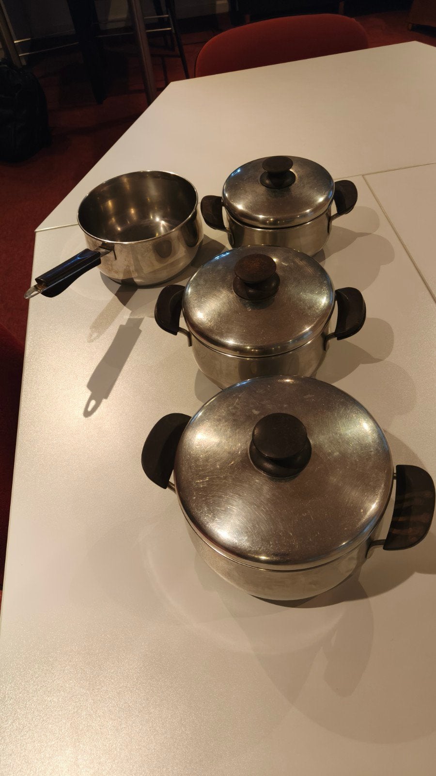 Vintage Lagostina Pannenset - RVS met houten look handvatten, Huis en Inrichting, Keuken | Potten en Pannen, Ophalen of Verzenden