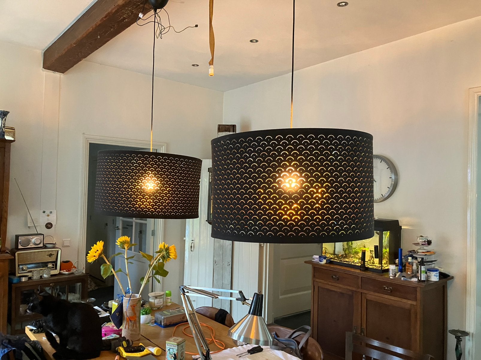 IKEA Nymö lampenkap zwart/messingkleur 59 cm, Huis en Inrichting, Lampen | Lampenkappen, Zwart, Rond, Zo goed als nieuw, Ophalen