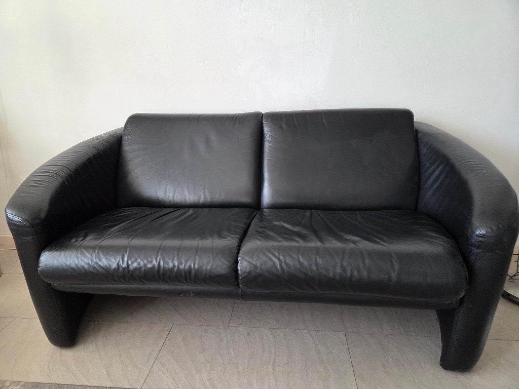 Elegante 2-zits Zwart Leren Bank, Ophalen, Gebruikt, 150 tot 200 cm, Tweepersoons