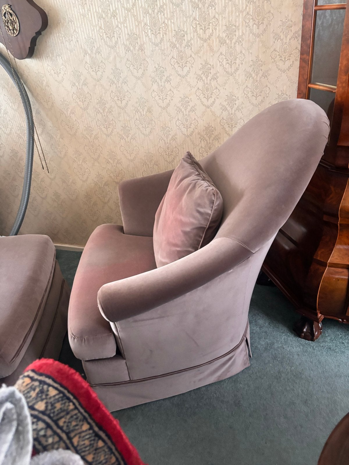 Comfortabele fauteuil met voetenbank - Roze/Paars, Ophalen, Gebruikt, Stof, 75 tot 100 cm