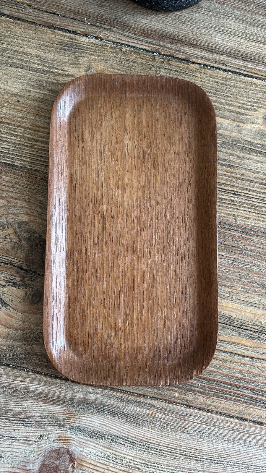 Vintage houten teakhouten schaaltje / tray (jaren '60), Gebruikt, Ophalen of Verzenden, Dienblad, Rechthoekig