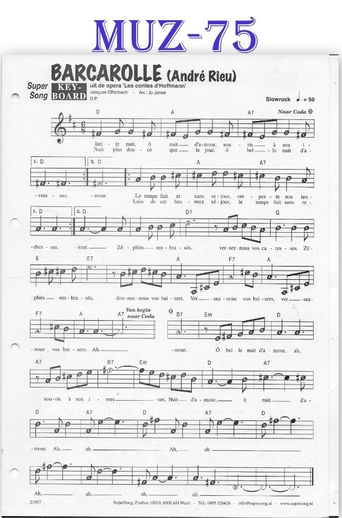 Muz75 bladmuziek super song: Barcarolle ( Andre Rieu ), Muziek en Instrumenten, Gebruikt, Ophalen of Verzenden, Keyboard, Artiest of Componist