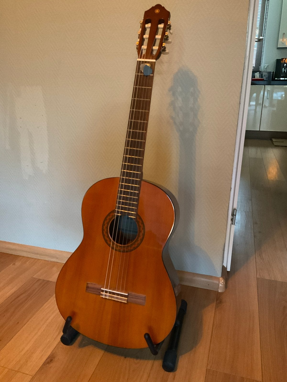 Yamaha akoestische gitaar met standaard en hoes, Muziek en Instrumenten, Snaarinstrumenten | Gitaren | Akoestisch, Ophalen, Gebruikt