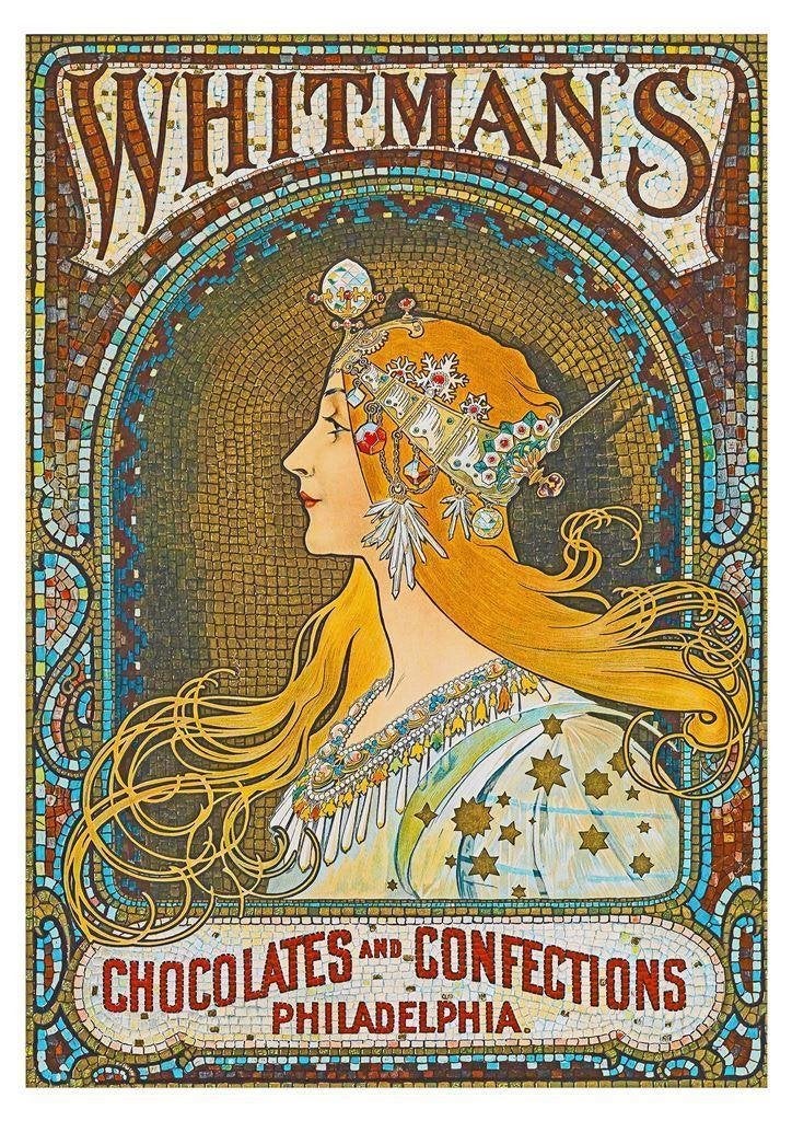 Alphonse Mucha Whitmans Chocolat Art nouveau Affiche Poster, Antiek en Kunst, Verzenden