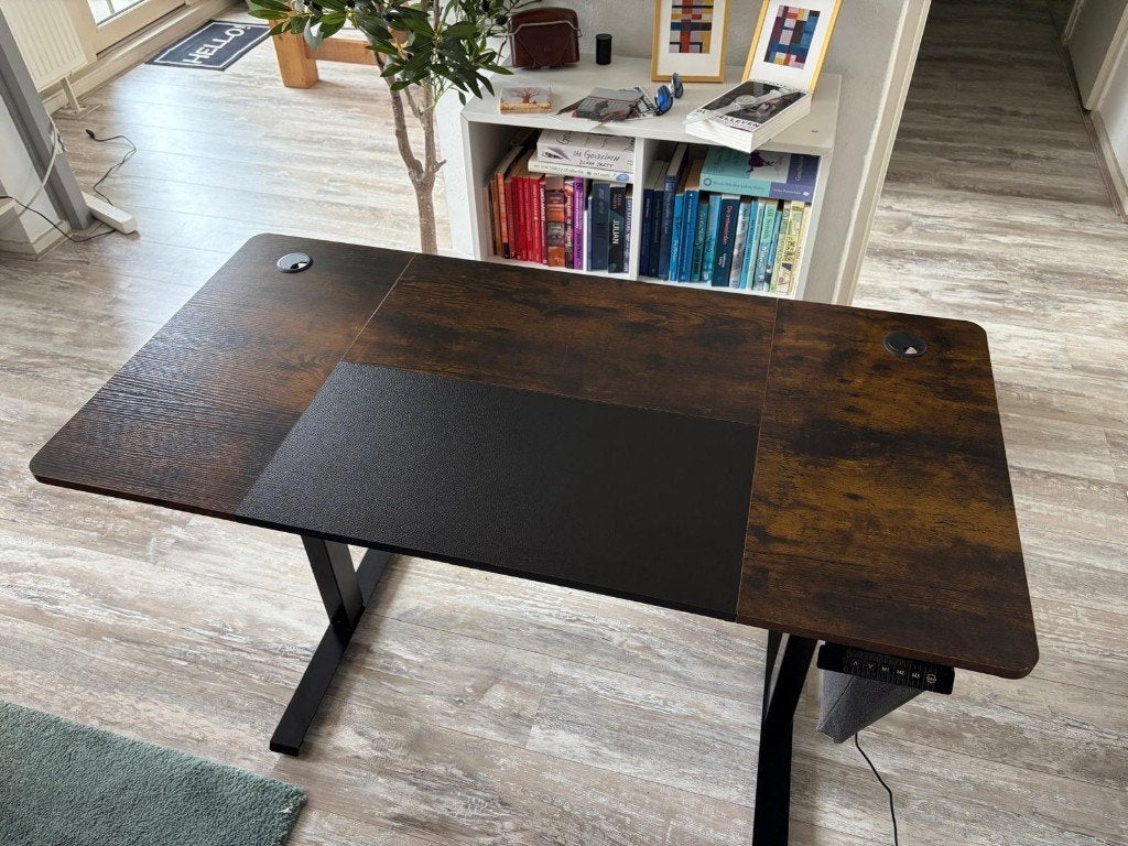 SONGMICS Electric height adjustable desk 120x60, Zit-sta bureau, 120 cm, Metaal, Bruin