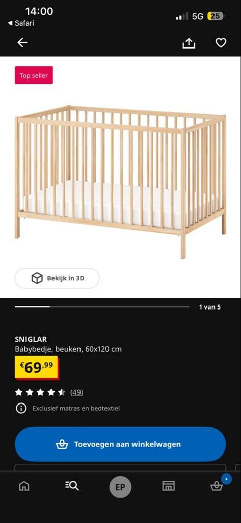Ledikant 60x120 cm met matras + aerosleep, Kinderen en Baby's, Ophalen of Verzenden, Zo goed als nieuw, Ledikant