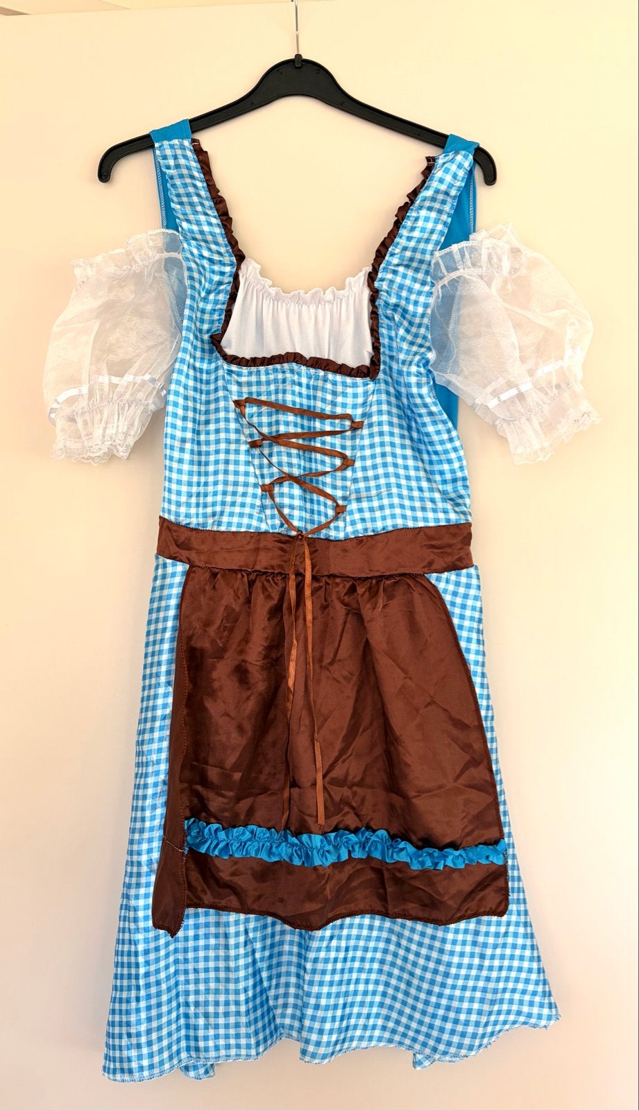 Blauw geruit Dirndl kostuum met schort 38/40, Ophalen of Verzenden, Zo goed als nieuw, Pak of Jurk