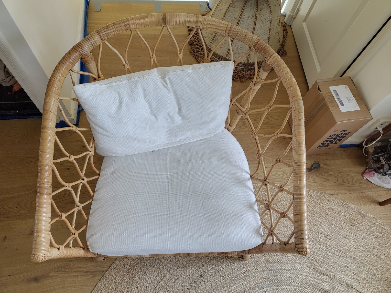 Ikea rotan stoel met kussen, Huis en Inrichting, Stoelen, Ophalen, Gebruikt, Overige kleuren, Bohemian, Scandinavisch