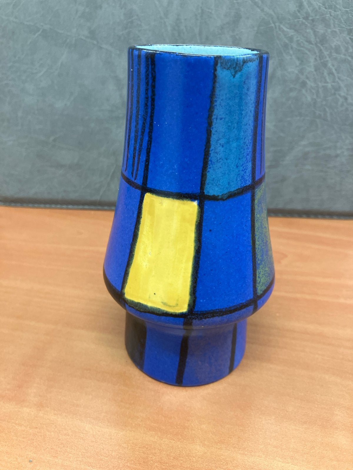 Vintage West-Germany Vaas - Blauw met Geometrisch Patroon, Ophalen of Verzenden